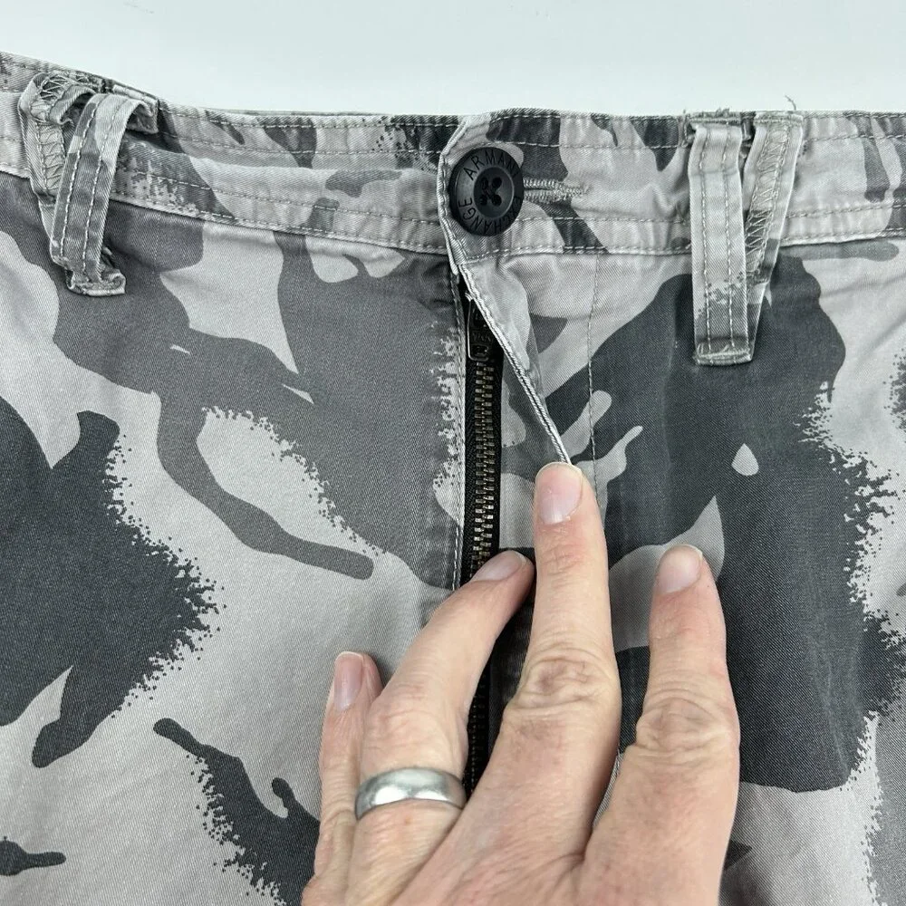 Armani Exchange Grey Cotton  Camo Cargo Shorts Size 33 (36) Y2K Punk  Grunge Ax